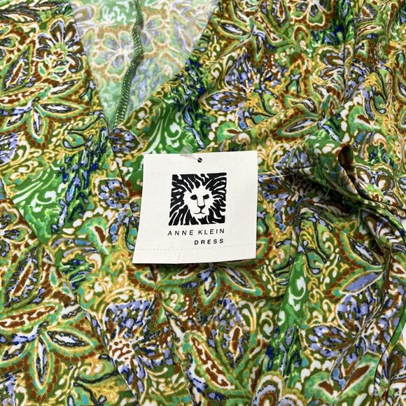 Anne Klein‎ Dress Womens 2 Green Floral Faux Wrap Jersey Knit Surplice Ruched - Picture 8 of 12